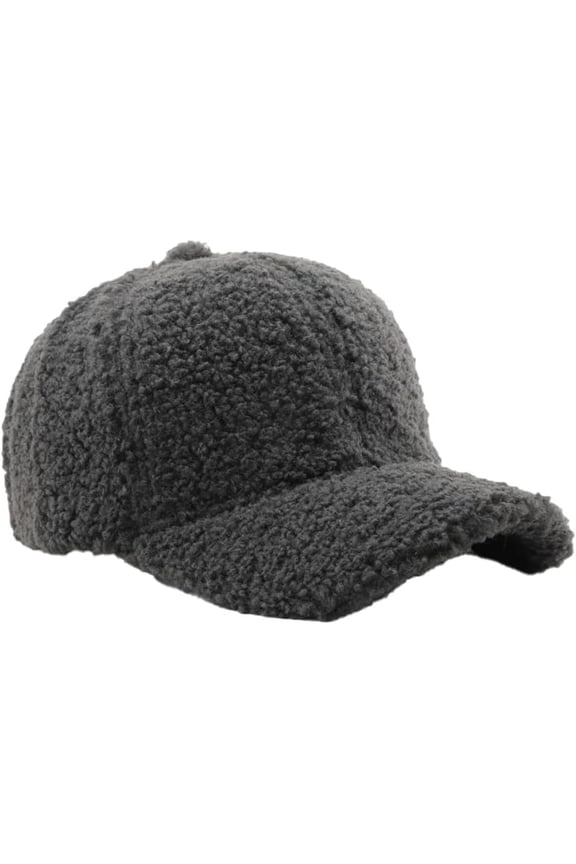 Winter Baseball Cap for Women Lamb Wool Solid Color Warm Visor Teddy Fleece Hat for Outdoor Travel Adjustable