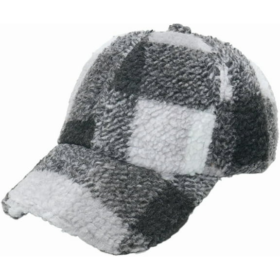 YooGuoGuo Winter Baseball Cap for Women Man Lamb Wool Checkered Warm Visor Hat for Outdoor Travel