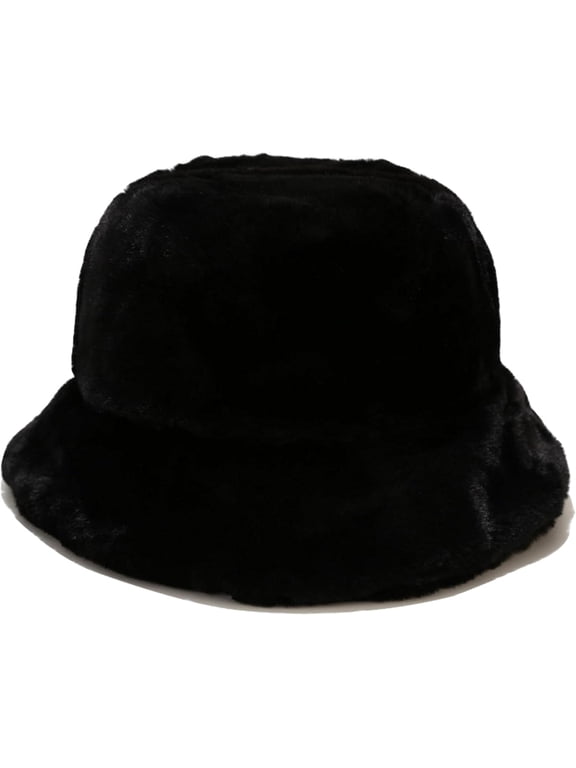 Winter Faux Fur Fuzzy Bucket Hat Fluffy Warm Hat for Women Men