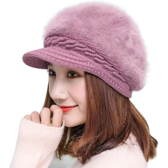 YooGuoGuo Winter Knit Hats with Visor for Women Warm Knitted Slouchy Wool Hats Thick Newsboy Beanie Hat Brim Cap