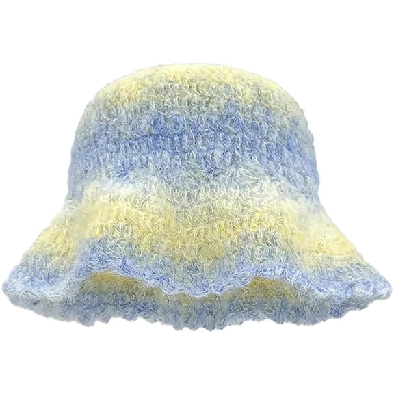 YooGuoGuo Winter Plush Bucket Hat for Women Color Gradient Beanie Cap Fisherman Hat Thick Wool Blend Knitted Cap