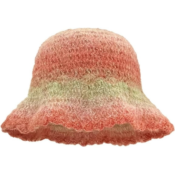 YooGuoGuo Winter Plush Bucket Hat for Women Color Gradient Beanie Cap Fisherman Hat Thick Wool Blend Knitted Cap