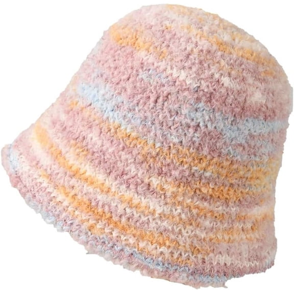 YooGuoGuo Winter Plush Bucket Hats for Women Color Gradient Fisherman Hat Knitted Warm Beanie Cap Thickened Hat