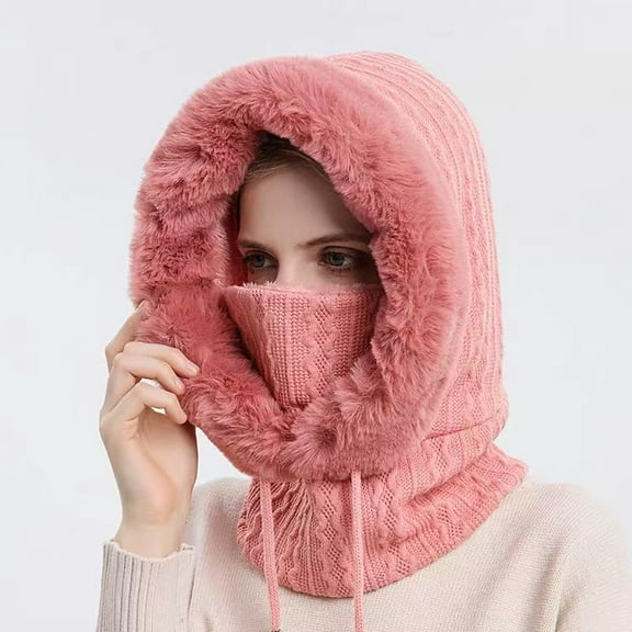 YooGuoGuo Winter Women 3in1 Knitted Ski Hat With Scarf Neck Warmer Fleece Lined Hood Face Mask Adult Balaclava For Outdoor Sports