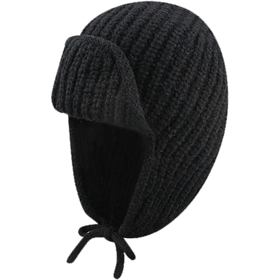 YooGuoGuo Woman Winter Skull Beanie Hat Handmade Ear Flaps Knit Hats with Adjustable Tie Strap Crochet Solid Soft Ski Cap