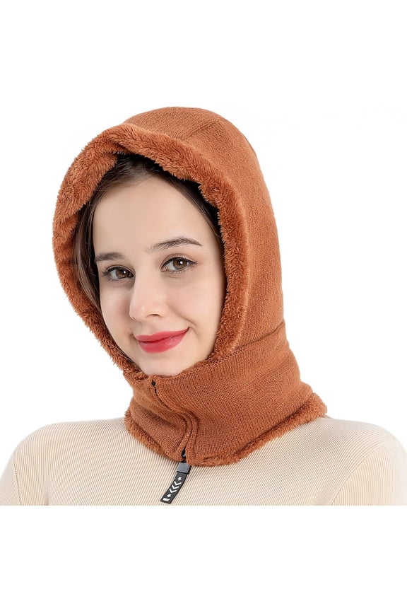 Women Balaclava Visor One-Piece Skull Beanie Hat Neck Circle Scarf Ski Snow Winter Knit Fleece Cap Cold Weather