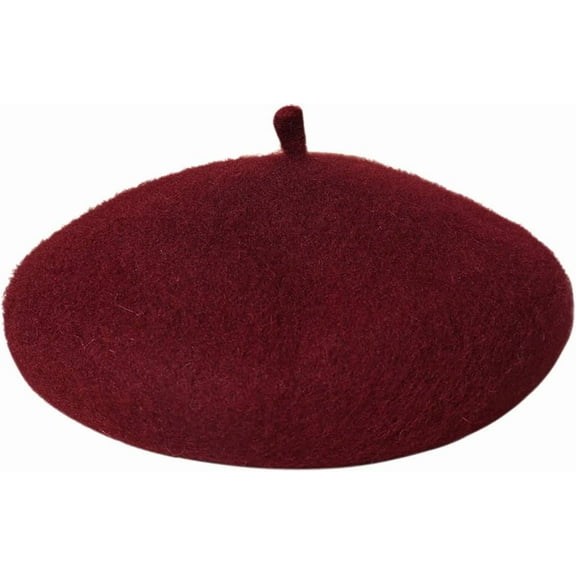 YooGuoGuo Women Beret French Style Barret Artist Hat Solid Color Classic Wool Warm Hat Tie Dye Winter Beanie Cap (Burgundy)
