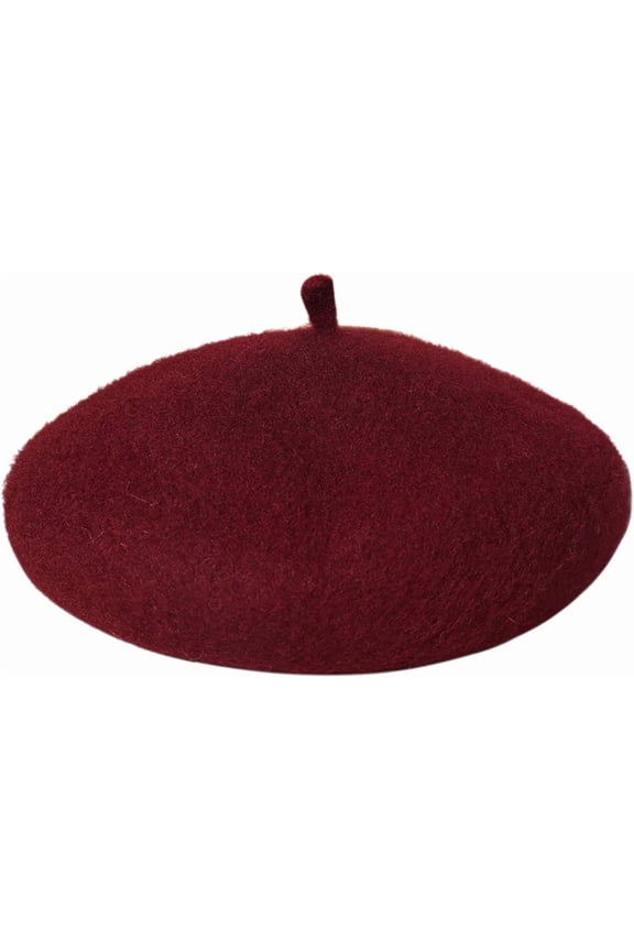 Women Beret French Style Barret Artist Hat Solid Color Classic Wool Warm Hat Tie Dye Winter Beanie Cap (Burgundy)