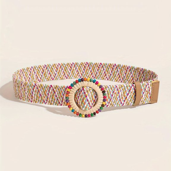 YooGuoGuo Women Boho Colorful Trendy Straw Belt Trendy Round Buckle Wide Belts Classic Summer Beach Waistband For Women Girls