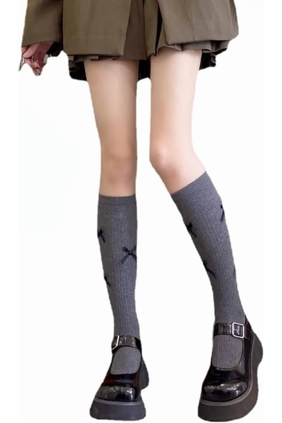 Women Calf Knee High Stocking Sock with Bow Cute Lolita Mary Jane Ankle Socks Coquette Cotton Socks Cottagecore Socks