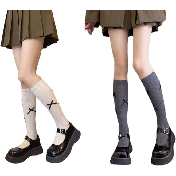 YooGuoGuo Women Calf Knee High Stocking Sock with Bow Cute Lolita Mary Jane Ankle Socks Coquette Cotton Socks Cottagecore Socks