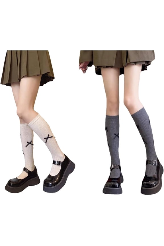 Women Calf Knee High Stocking Sock with Bow Cute Lolita Mary Jane Ankle Socks Coquette Cotton Socks Cottagecore Socks
