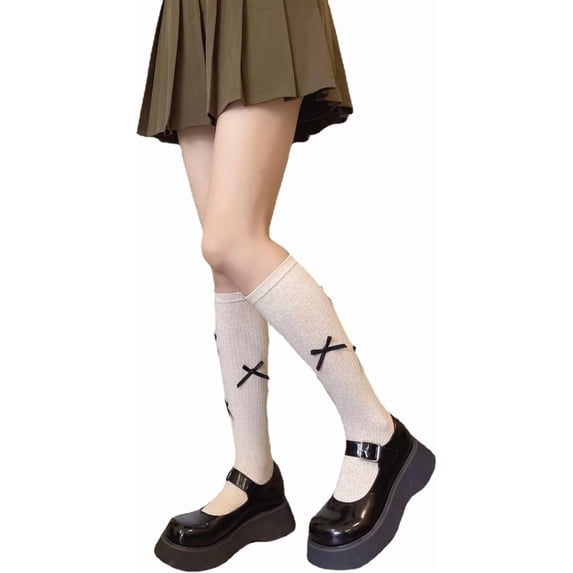 YooGuoGuo Women Calf Knee High Stocking Sock with Bow Cute Lolita Mary Jane Ankle Socks Coquette Cotton Socks Cottagecore Socks