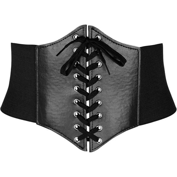 YooGuoGuo Women Corset Belt PU Leather Belts Elastic Wide Lace-up Waist Belts Black Cinch Belts Stretchy Plus Size Waistband