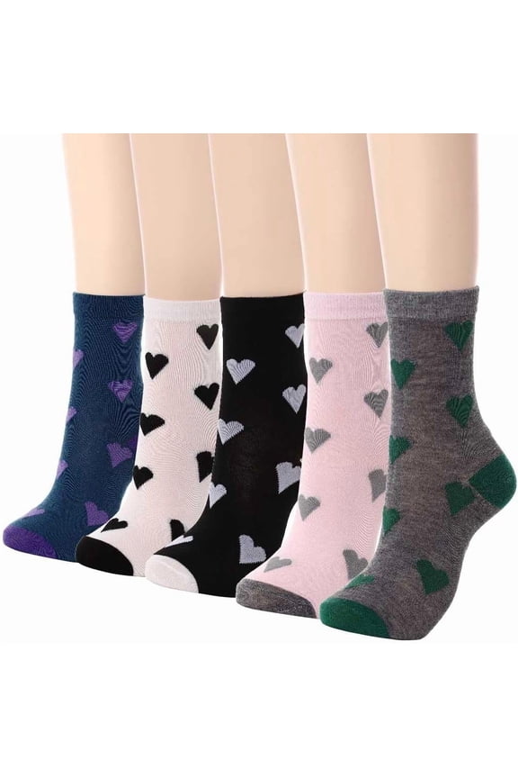 Women Crew Socks Cute Ankle Socks Heart Patterned Sock Polka Dot Casual Sock for Women and Girls(5 Pairs)