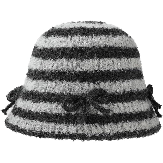 YooGuoGuo Women Crochet Bucket Hat Handmade Foldable Knit Beanies Cap Fashion Bow Fishing Caps Cute Striped Bowler Hats