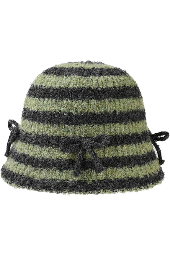 Women Crochet Bucket Hat Handmade Foldable Knit Beanies Cap Fashion Bow Fishing Caps Cute Striped Bowler Hats