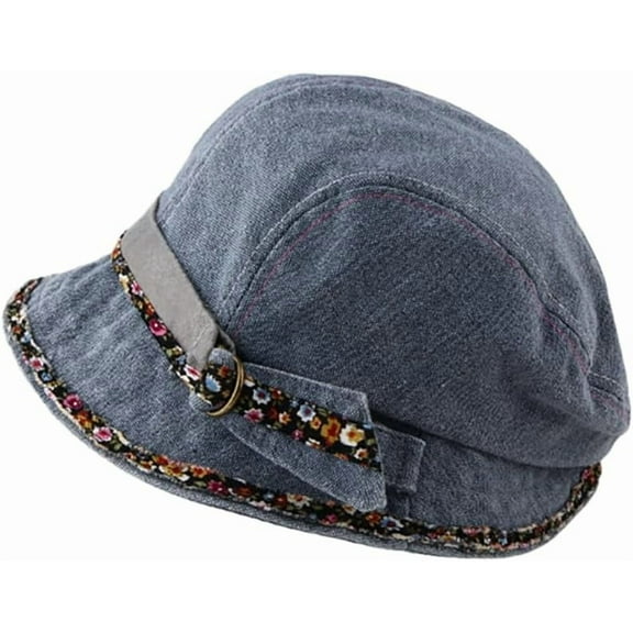 YooGuoGuo Women Denim Bucket Hat Short Brim with Small Floral Embellishments Lightweight Foldable Versatile Fisherman Cap