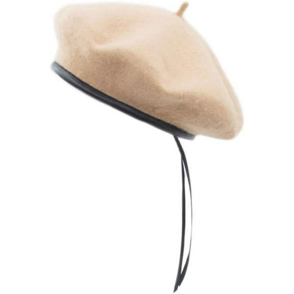 YooGuoGuo Women Faux Leather Trim Drawstring Military Beret Wool Blend Army Style Berets for Men