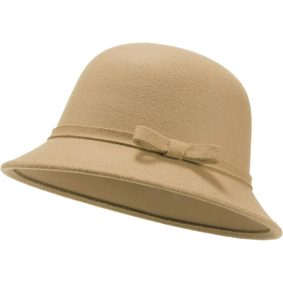 YooGuoGuo Women Felt Hat, Bucket Hat, Adjustable Vintage Bowler Suede Wool Hat with Bowknot