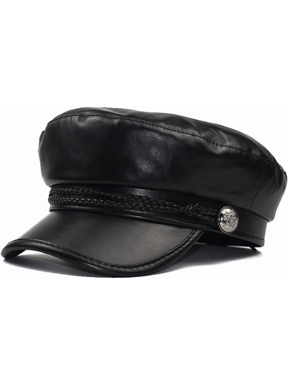 Women Fiddler Cap Newsboy Hat PU Leather Visor Beret Cap