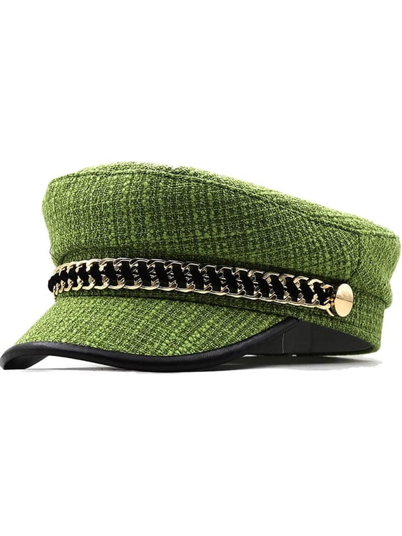 Women Fiddler Cap Newsboy Hat with Chain Trendy Visor Beret Caps for Ladies Girls Spring Red Captain Hat