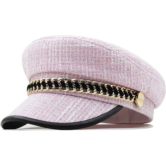YooGuoGuo Women Fiddler Cap Newsboy Hat with Chain Trendy Visor Beret Caps for Ladies Girls Spring Red Captain Hat