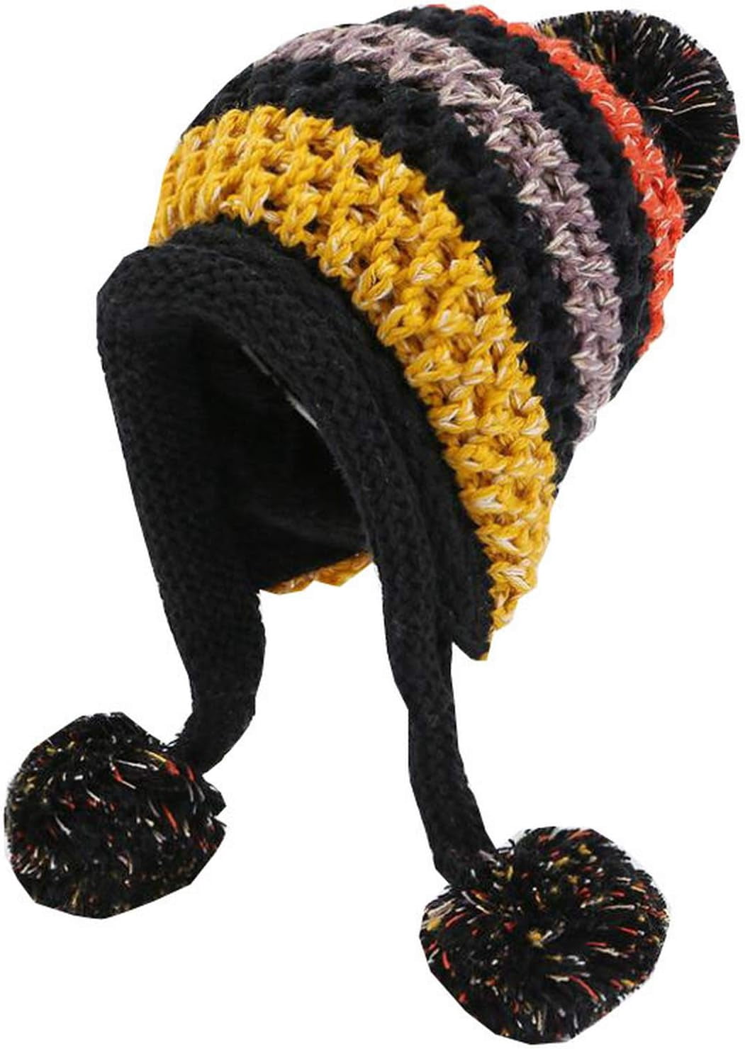 YooGuoGuo Women Fleece Lined Beanie Cap Contrast Color Warm Knitted Ski Hat w/Earflap Pom