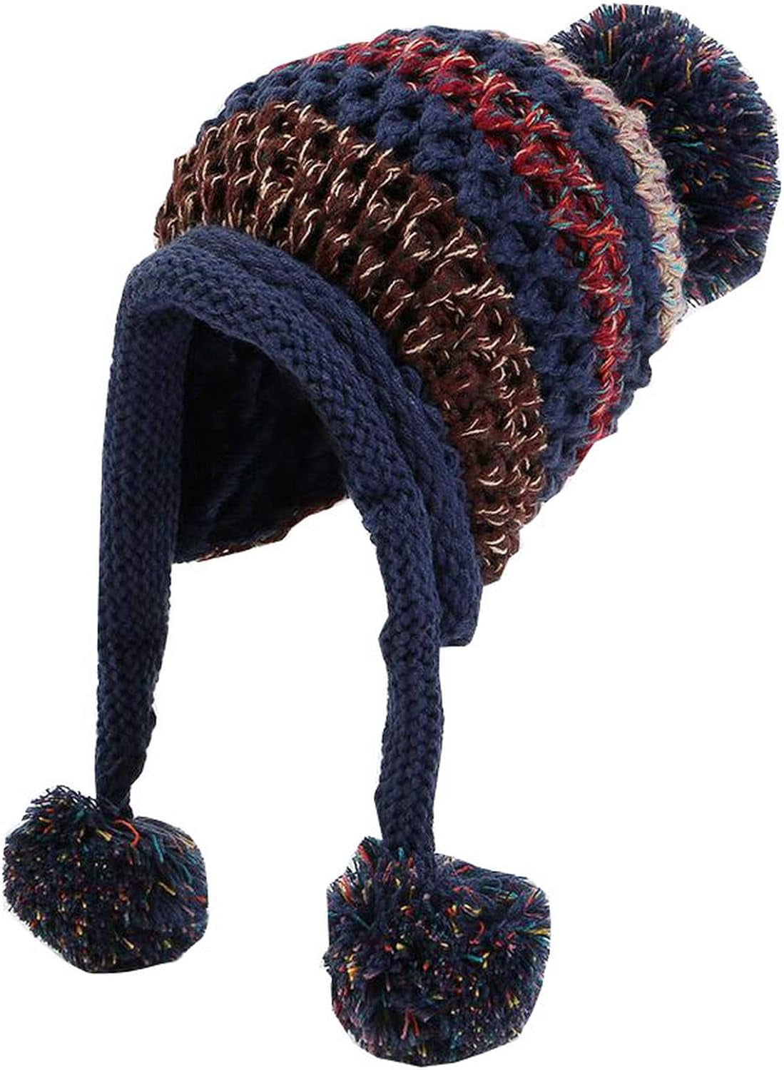 YooGuoGuo Women Fleece Lined Beanie Cap Contrast Color Warm Knitted Ski Hat w/Earflap Pom