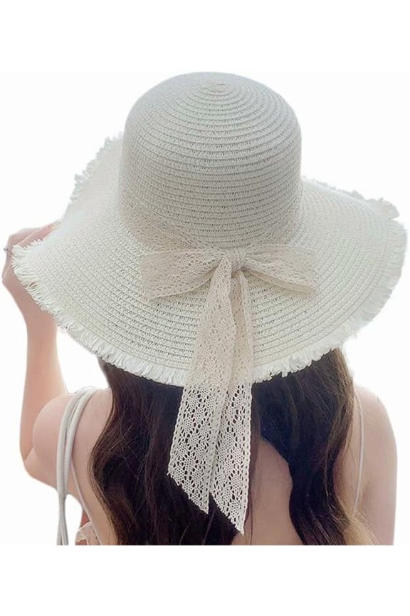 Women Foldable UV Protection Bowknot Wide Brim Floppy Beach Sun Visor Hats Breathable Summer Straw Hat