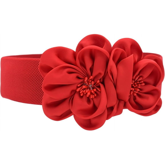 YooGuoGuo Women Girls Big Stretch Double Décor Flowers Buckle Adjustable Elastic Wide Waist Belt