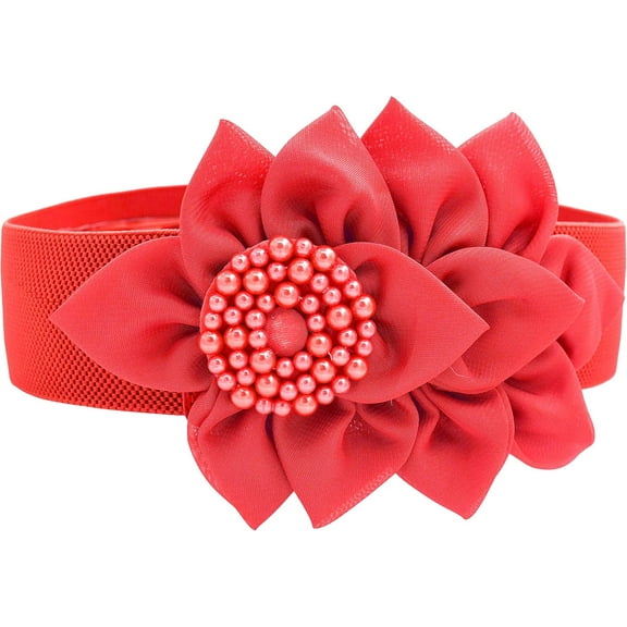 YooGuoGuo Women Girls Elastic Waist Band Flower Decor Wide Waist Belt in 3 Sizes Classic Cinch Belt