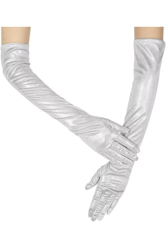 Women Glitter Sparkly Gloves Long Opera Party 20s Gloves Fashion Metallic Gloves Cosplay Dance Accessories