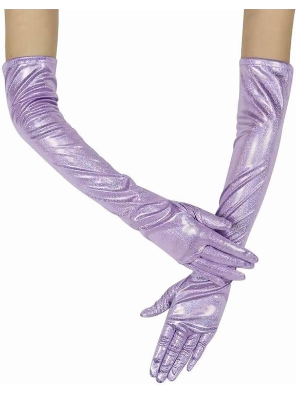 Women Glitter Sparkly Gloves Long Opera Party 20s Gloves Fashion Metallic Gloves Cosplay Dance Accessories
