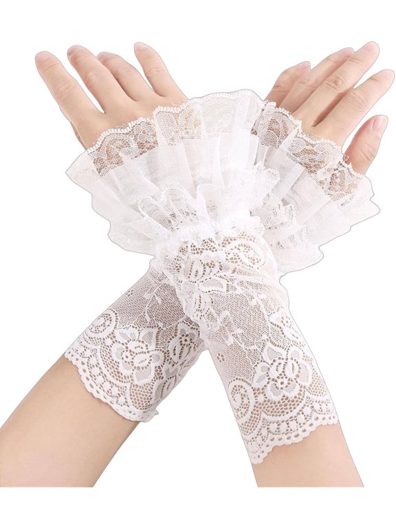 Women Goth Sheer Mesh Long Gloves Wrist Cuff