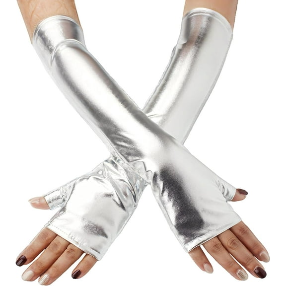 YooGuoGuo Women Long Silver Gloves Metallic Fingerless Cosplay Costume Accessories