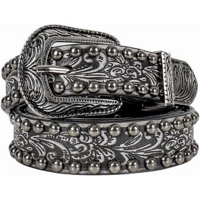 Floral Laser Cut Cowboy Belt - Genuine Leather 34 / Orange