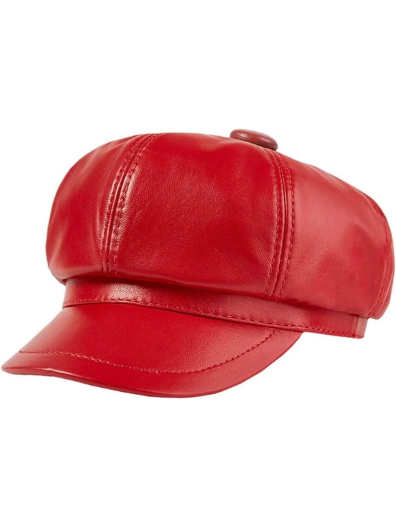 Women PU Leather 8 Panel Newsboy Hats Vintage Visor Beret Baker Boy Caps