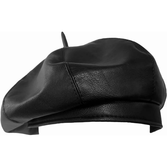 YooGuoGuo Women PU Leather French Beret Hat, 8-Panel Classic Artist Cap Causal Beanie Black