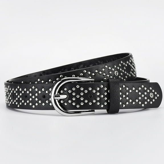 YooGuoGuo Women Punk Studded Leather Belt with Rhinestone Adjustable Black Eyelet Grommet Metal Buckle Men Waistband For Jeans Fashion