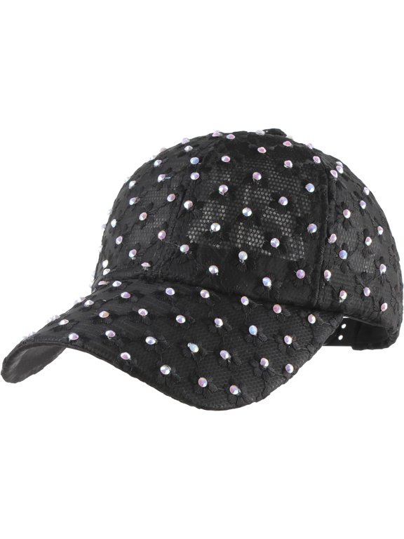 Women Rhinestone Embroidery Floral Lace Visor Sunhat Summer Outdoor Travel Baseball Cap