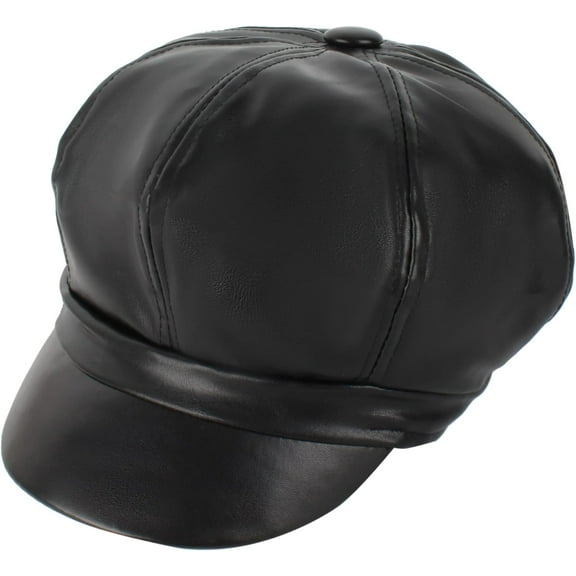 YooGuoGuo Women Solid Color PU Leather Newsboy Cap Painter Hat Visor Beret Black