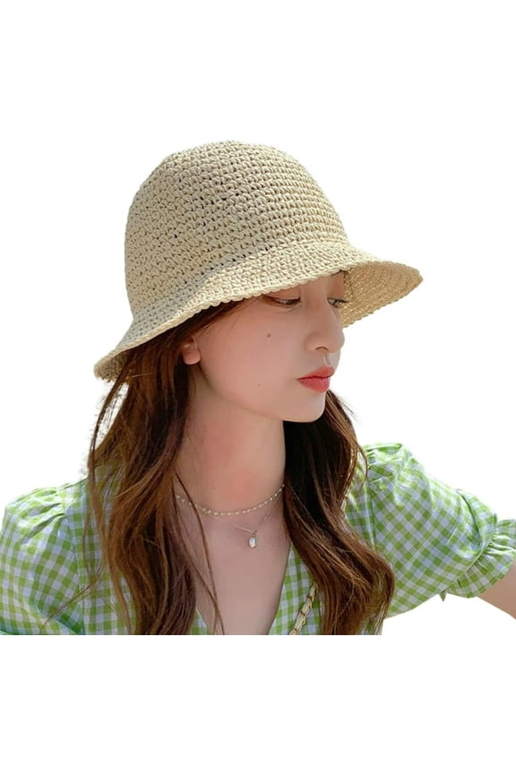 Women Straw Sun Hat Y2K Aesthetic Summer Beach Hat Foldable Woven Bucket Hat Fishing Hat Summer Vacation Accessories