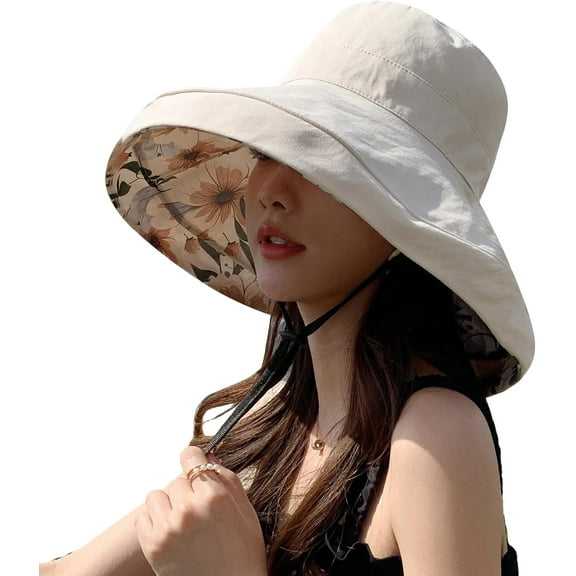 YooGuoGuo Women Summer Sun Hat Wide Brim Wired Edge Floral Beach Bucket Hats Reversible Foldable Travel UV Protection Lady Hat