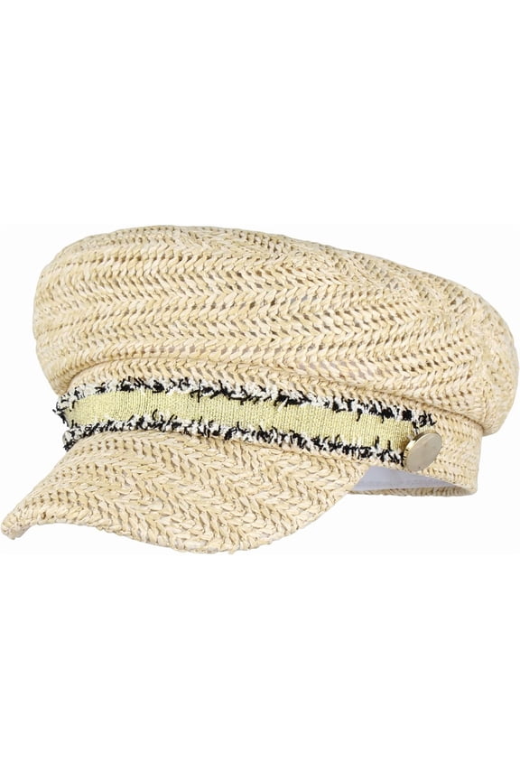 Women Summer Wide Brim Straw Woven Sun Hat Visor Flat Top Newsboy Cap Painter Hat