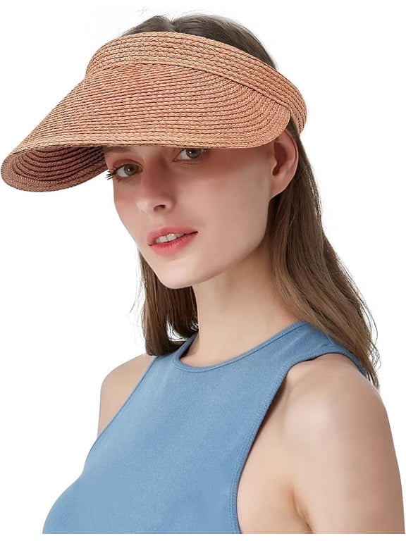 Women Sun Visor Hats Empty Top Baseball Cap Straw Beach Caps Clip On Head Large Brim Visor Hat