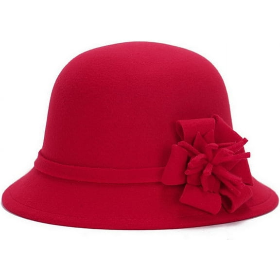 YooGuoGuo Women Warm Wool Felt Church Cloche Cap Bucket Hat Bowler Hats with Flower Band