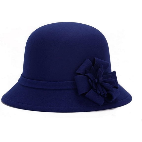 YooGuoGuo Women Warm Wool Felt Church Cloche Cap Bucket Hat Bowler Hats with Flower Band
