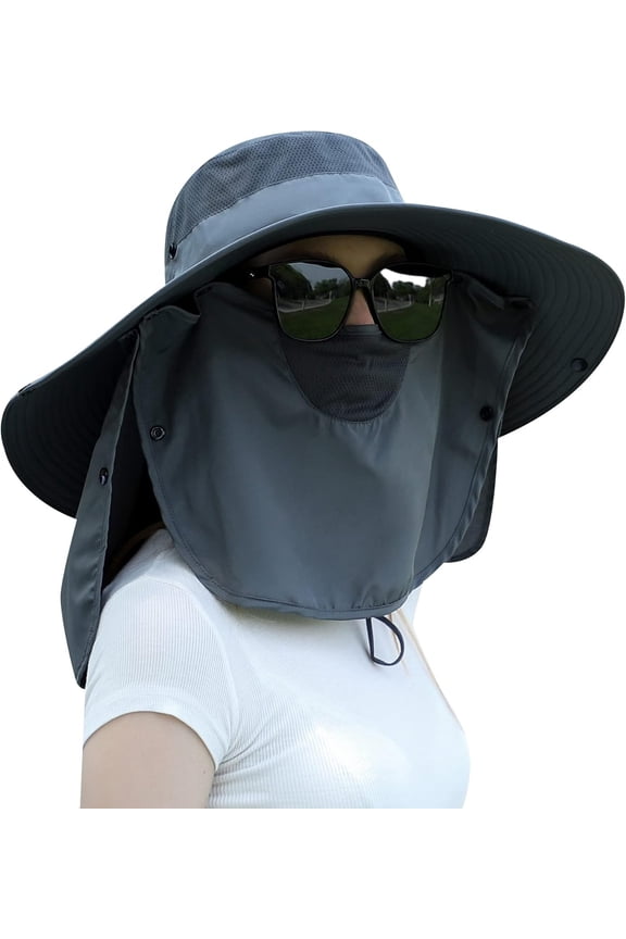Women Wide Brim Face Mask Sun Hat Detachable Neck Face Flap Ponytail UV Protection Visor Hat Garden Fishing Hiking