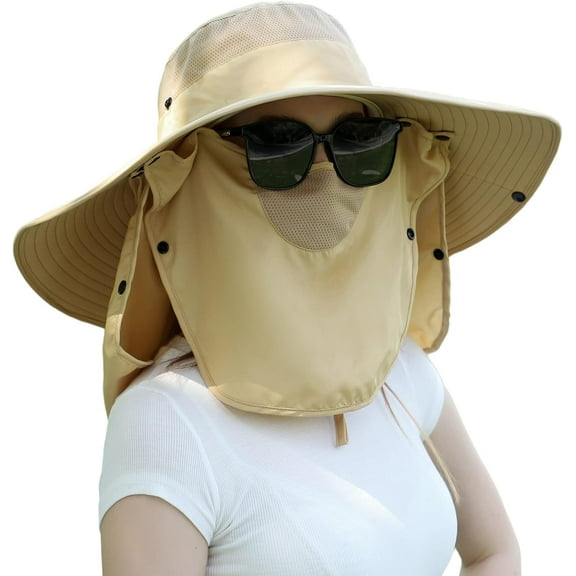 YooGuoGuo Women Wide Brim Face Mask Sun Hat Detachable Neck Face Flap Ponytail UV Protection Visor Hat Garden Fishing Hiking